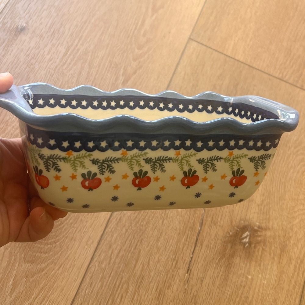 Wiza Polish Pottery Loaf Pan Boleslawiec Handmade Stoneware Apple Star Pattern